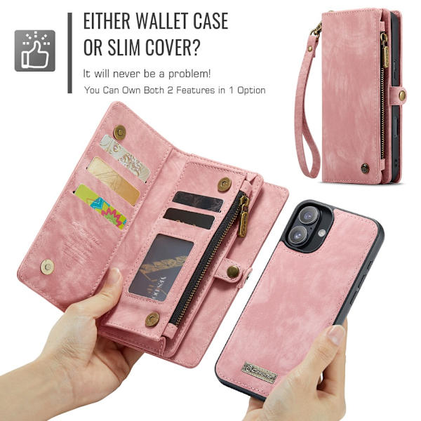 CaseMe Multi-Slot 2 i 1 Plånboksfodral iPhone 16 Rosa