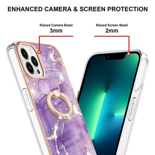 TPU Skal iPhone 15 Pro Max Ringholder Lilla Marmor