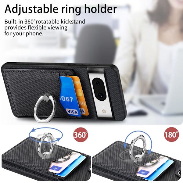 Skal Google Pixel 8 Kortfack + Ring Kolfibertextur