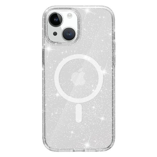 Kimalteleva MagSafe-kuori iPhone 15:lle, läpinäkyvä