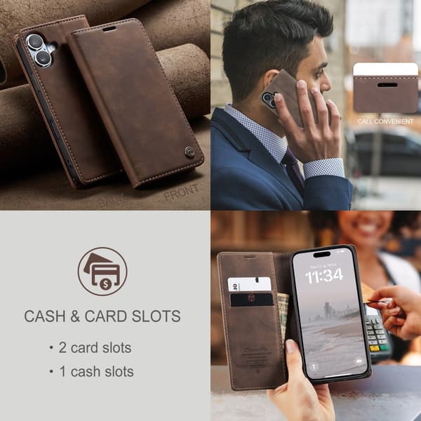 CaseMe Slim Plånboksfodral iPhone 16 Brun