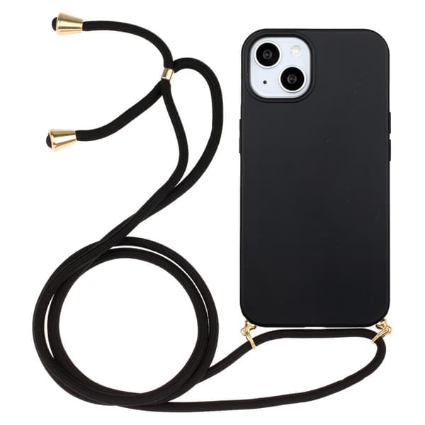 iPhone 15 Plus -kotelo, jossa kaulahihna, musta