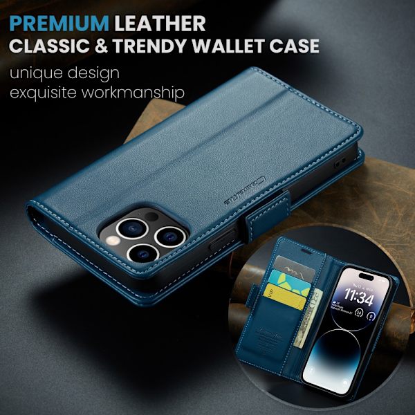 CaseMe Slim Pungetui RFID-beskyttelse iPhone 15 Pro Max Blå