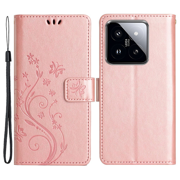 Læderetui Sommerfugle Xiaomi 14 Roséguld