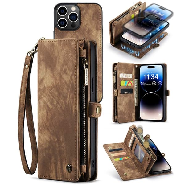CaseMe Multi-Slot 2 i 1 Plånboksfodral iPhone 14 Pro Max Ruskea
