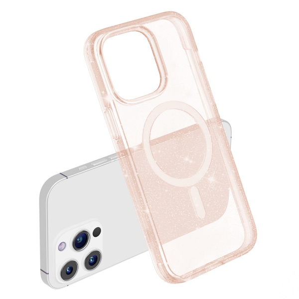 Glitter MagSafe Cover iPhone 15 Pro Transparent Guld
