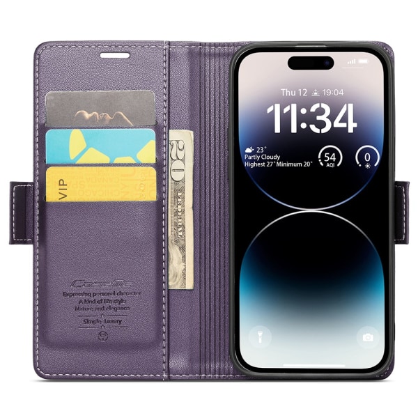 CaseMe Slim Plånboksfodral RFID-skydd iPhone 15 Pro Max Lila