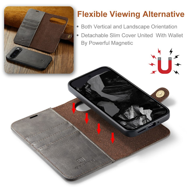 DG.MING 2-in-1 Magneettilompakko Google Pixel 9 Pro XL Ruskea