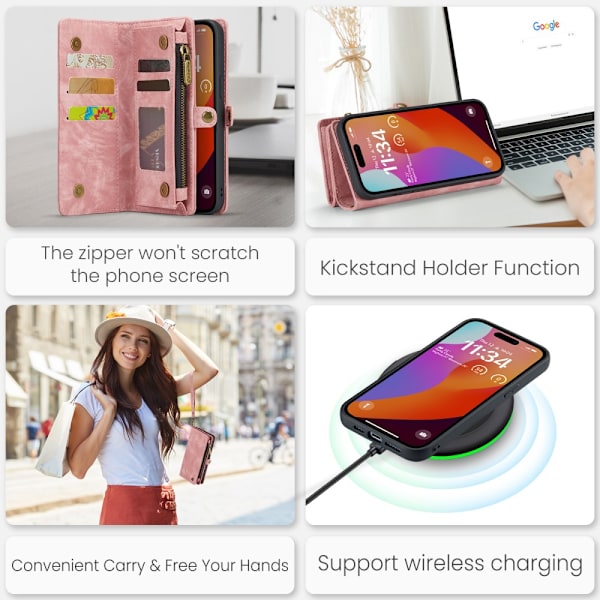 CaseMe Multi-Slot 2 i 1 Pungetui iPhone 16 Pro Rosa