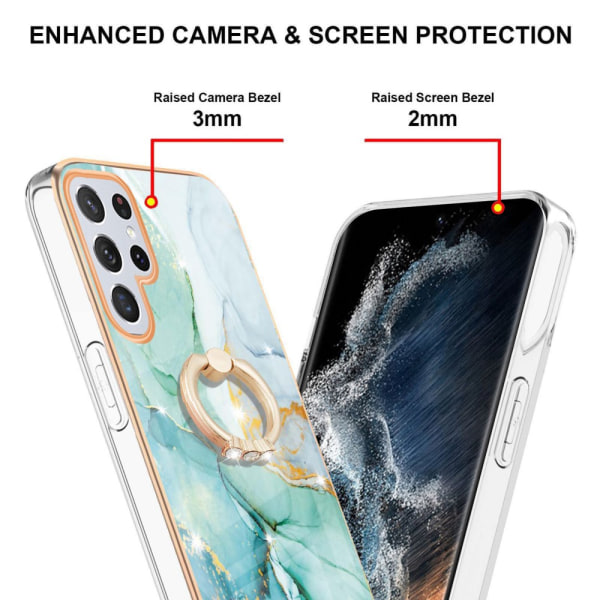 Etui med Ringholder til Samsung Galaxy S23 Ultra Grøn Marmor