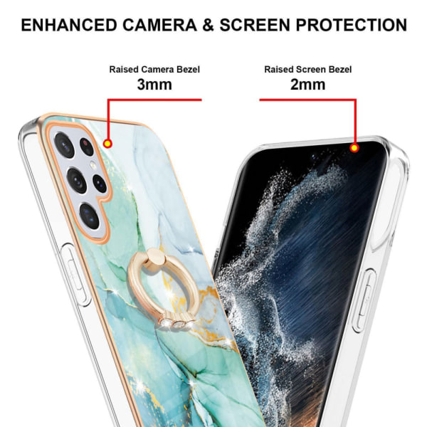 Samsung Galaxy S23 Ultra -kuori kääntyvällä rengaspidikkeellä, vihreä marmori