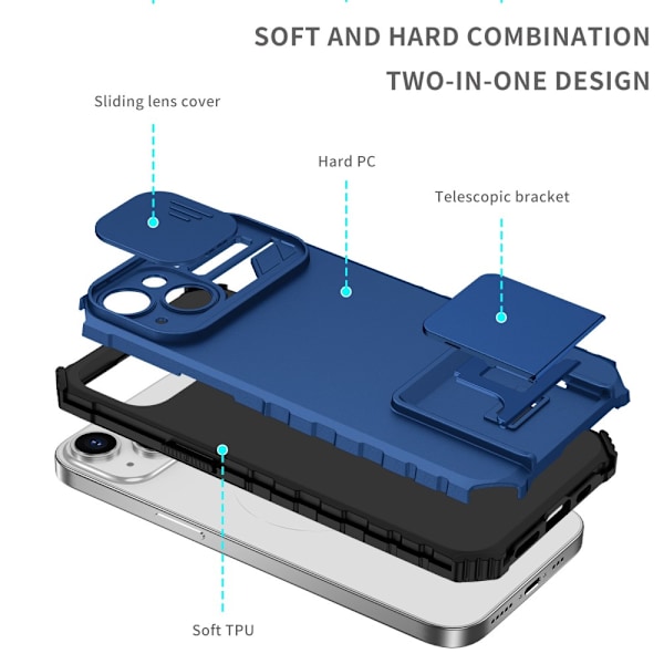 Kickstand Skal iPhone 14 Kameraskydd Blå