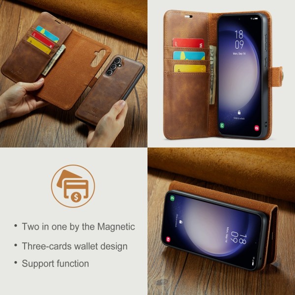 DG.MING 2-in-1 Magnet Wallet Samsung Galaxy S23 FE Cognac