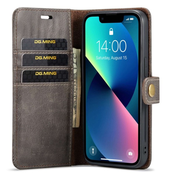 DG.MING 2-in-1 Magnet Wallet iPhone 14 Brown