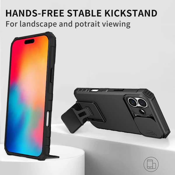 Kickstand Cover iPhone 16 Plus Kamerabeskyttelse Sort