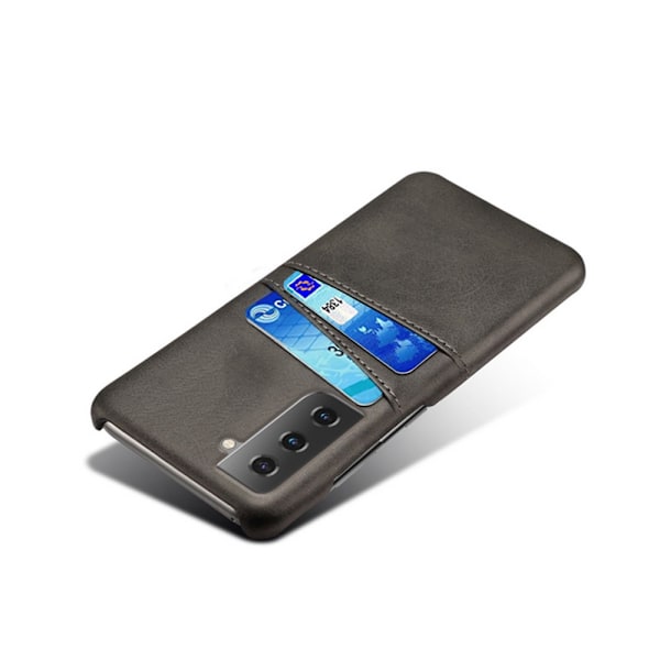 Samsung Galaxy S21:lle musta nahkakuori korttipaikoilla
