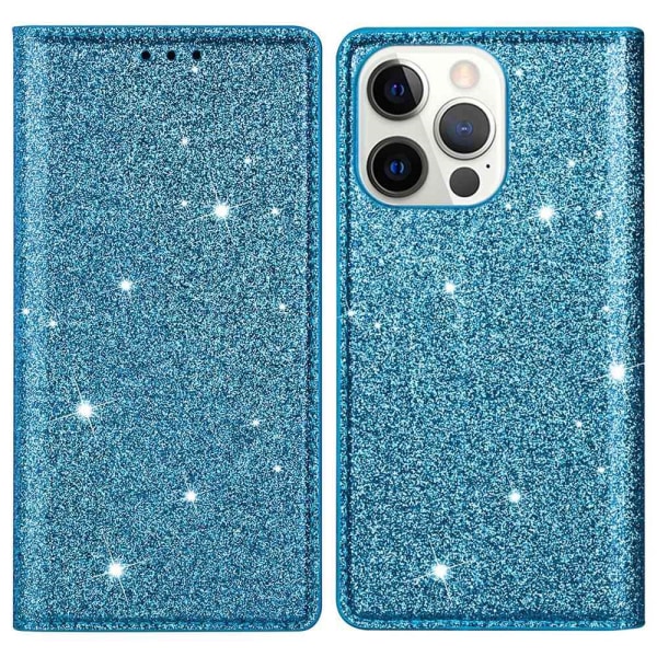 Glitter Wallet Case iPhone 14 Pro Max Blå