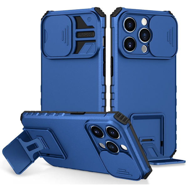 Kickstand-kuori iPhone 14 Prolle, kamerasuojalla, sininen
