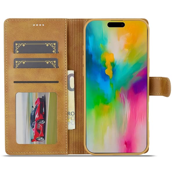 LC.IMEEKE Lompakkokotelo iPhone 16 Pro Cognac