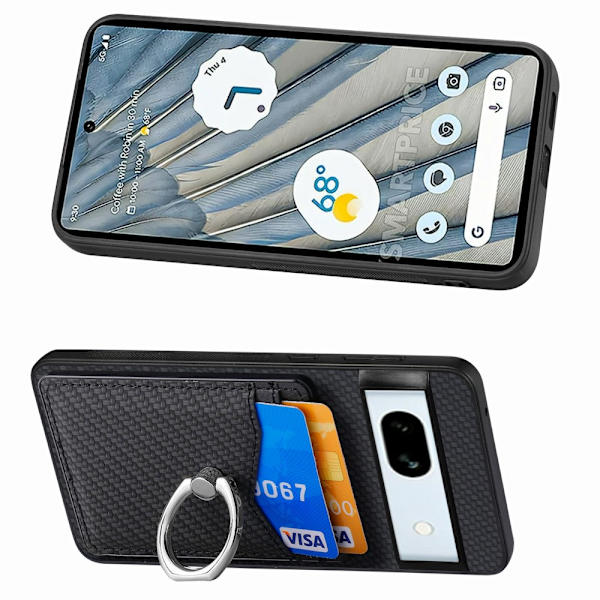 Skal Google Pixel 7a Kortfack + Ring Kolfibertextur