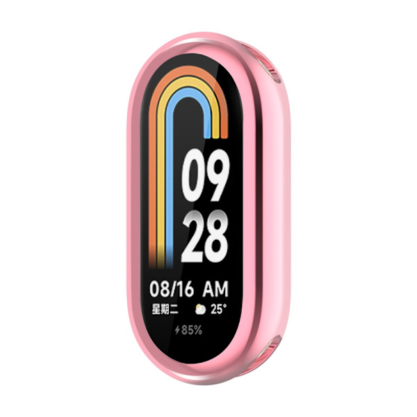 Xiaomi Smart Band 8:lle tarkoitettu läpinäkyvä TPU-kotelo, jossa on ruusukullanvärinen kehys