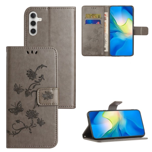 Läderfodral Fjärilar Samsung Galaxy S24 Plus Grå