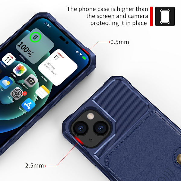 Moni korttipaikka iPhone 14 - Sininen