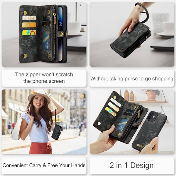 CaseMe Multi-Slot 2-in-1 Lompakkokotelo 12/12 Pro Musta