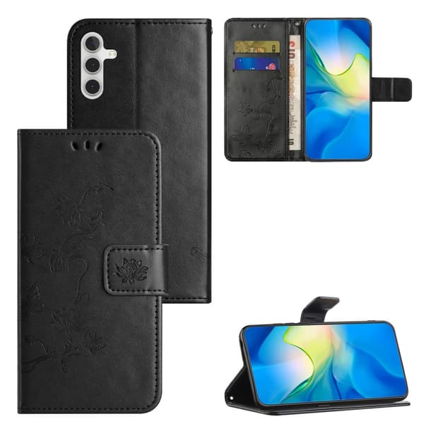 Perhoskuvioinen nahkakotelo Samsung Galaxy S24 Plus - Musta