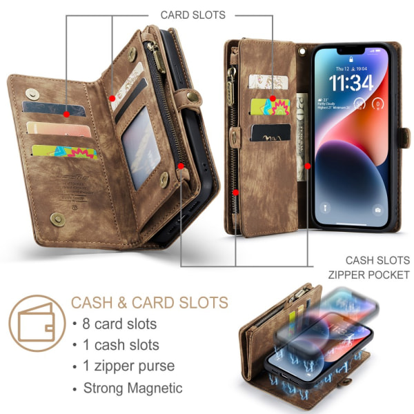 CaseMe Multi-Slot 2 i 1 Wallet Case iPhone 15 Brun