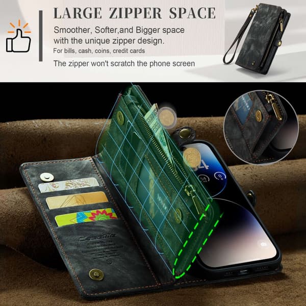 CaseMe Multi-Slot 2 i 1 Plånboksfodral iPhone 14 Pro Max Musta
