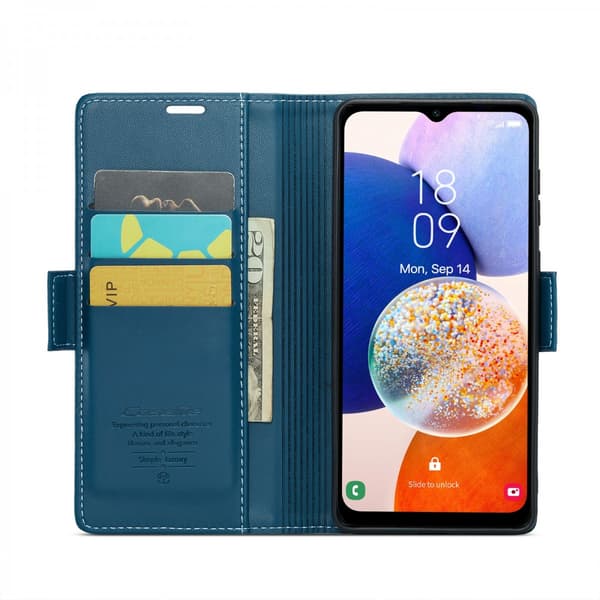 CaseMe Slim Pungetui RFID-beskyttelse Samsung Galaxy A14 Blå