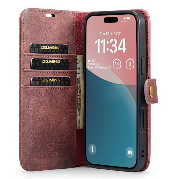 DG.MING 2-in-1 Magnet Wallet iPhone 16 Plus Red