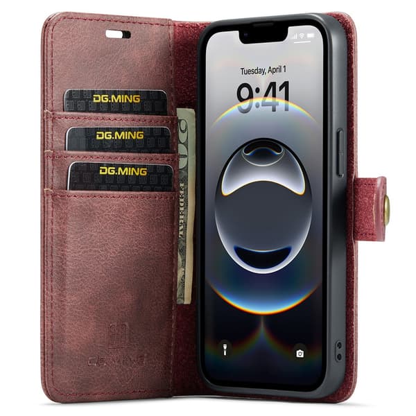 DG.MING 2-i-1 Magnet Wallet iPhone 16e Rød
