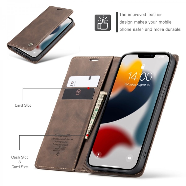 CaseMe Slim Wallet -kotelo iPhone 13 Pro Max Brown