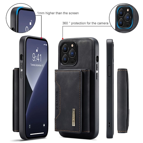 DG.MING 2 i 1 Magnetisk Kortlomme Etui iPhone 16 Pro Sort