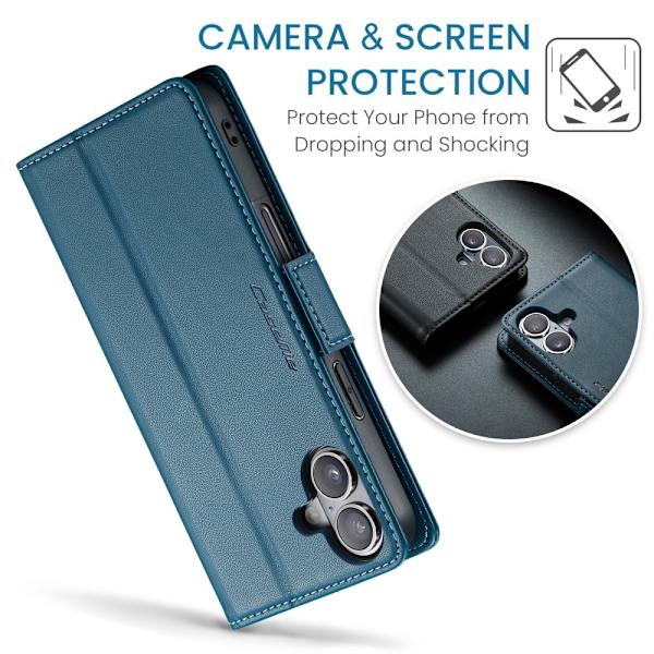 CaseMe Slim Plånboksfodral RFID-skydd iPhone 16 Blå