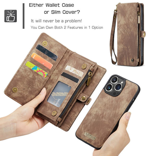 CaseMe Multi-Slot 2 i 1 Pungetui iPhone 16 Pro Brun
