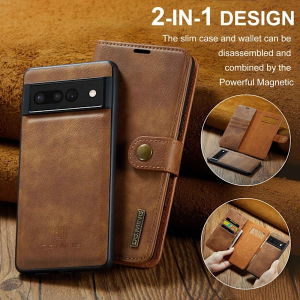 DG.MING 2-i-1 Magnet Pung Google Pixel 7 Pro Cognac