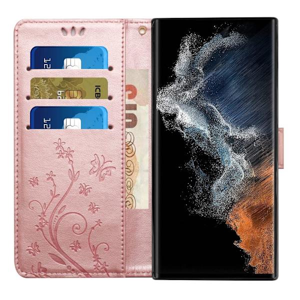 Læderetui Sommerfugle Samsung Galaxy S23 Ultra Roséguld