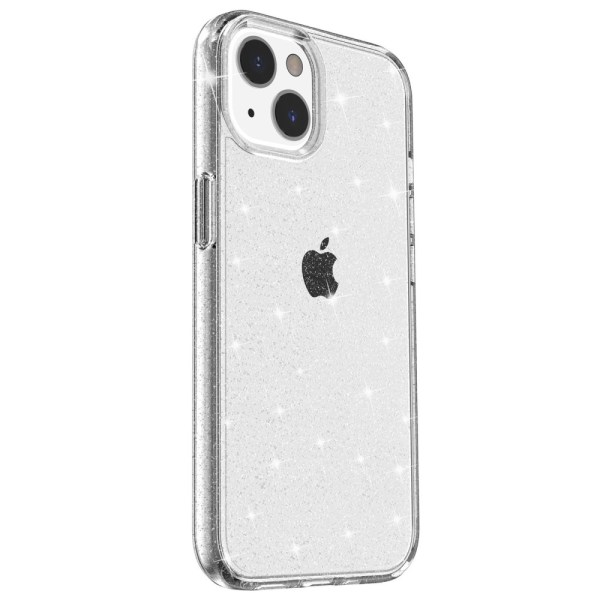 iPhone 14 Plus -kuori, läpinäkyvä glitter