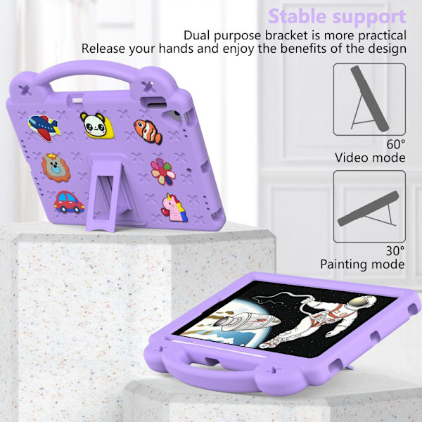 Kestävä EVA-kuori iPad 10.2 8th Gen (2020) -jalustalla - Lila