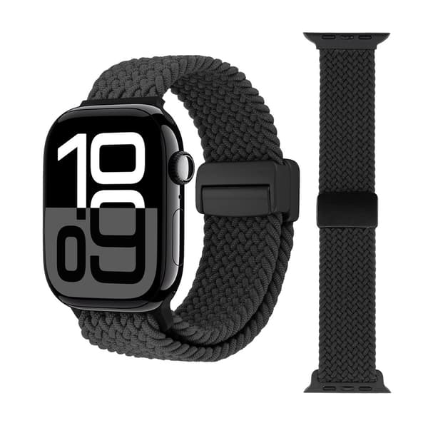 Elastisk Vævet Nylonarmbånd Apple Watch Series 10 42mm Sort