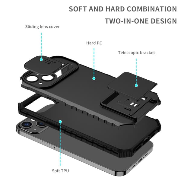 Kickstand Skal iPhone 15 Pro Max Kameraskydd Svart