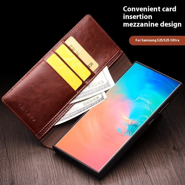 Qialino Læder Pung Etui Samsung Galaxy S25 Brun