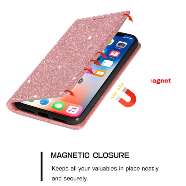 Glitter Plånboksfodral iPhone 13 Pro Max Roséguld