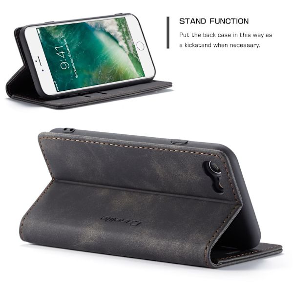 CaseMe Retro Slim Pungetui iPhone 7/8/SE Sort