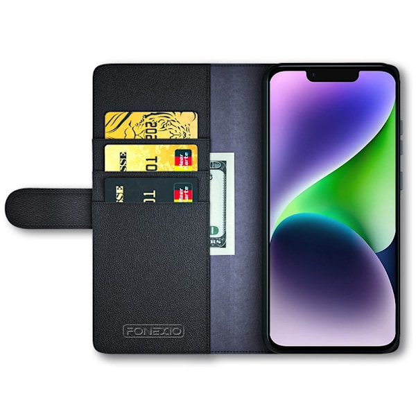 Äkta Läderfodral iPhone 15 Plus Svart