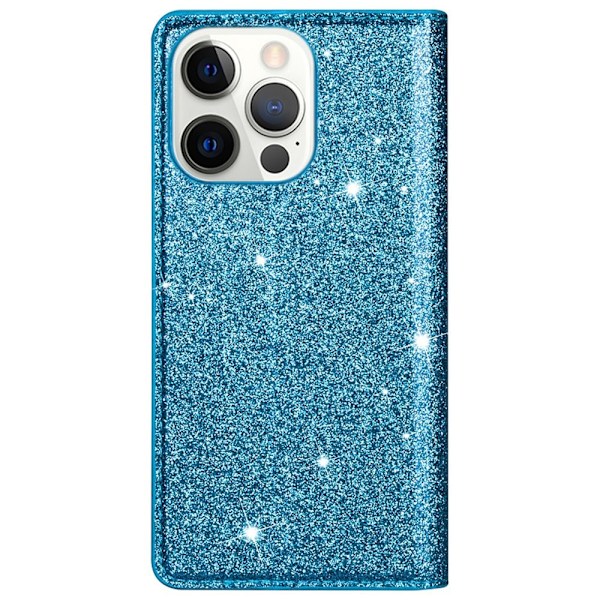 Kimalteleva lompakkokotelo iPhone 14 Prolle, sininen