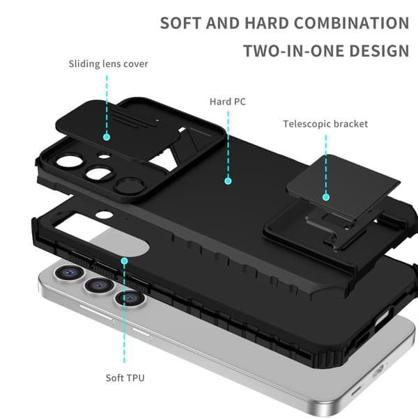 Kickstand Cover Samsung Galaxy S24 Kamerabeskyttelse Sort